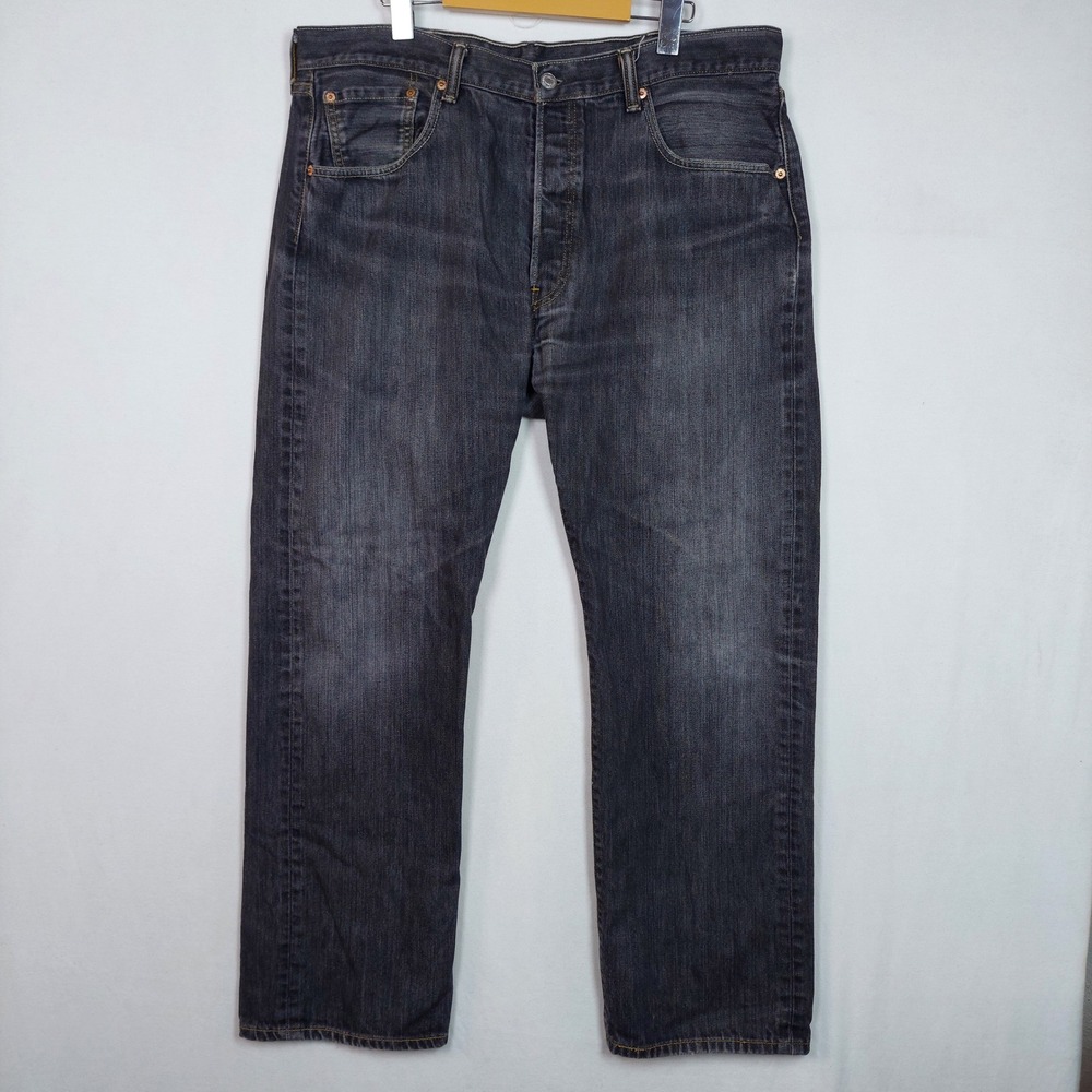 Levis 501 Original Fit Jeans Mens 38x30 Faded Black Straight Leg Button Fly